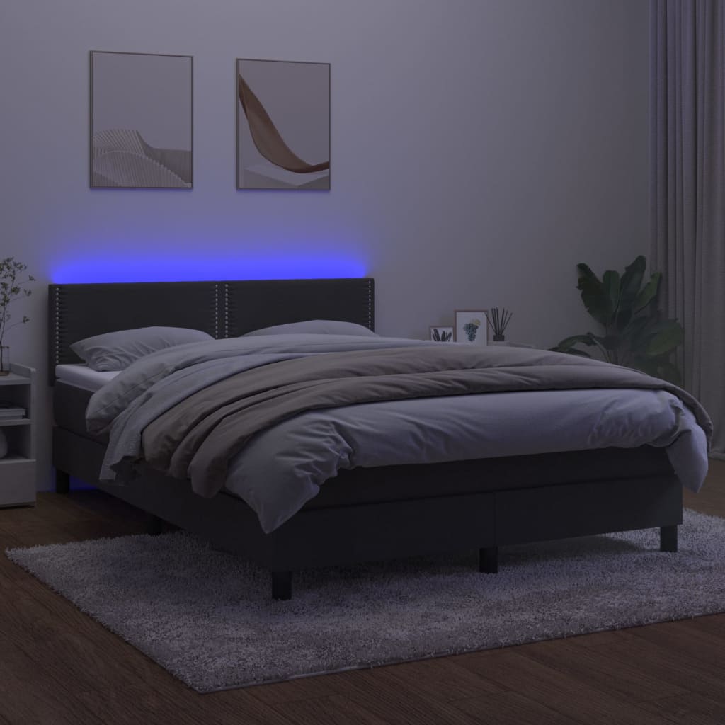 kontinentalseng med madras og LED-lys 140x200 cm fløjl mørkegrå