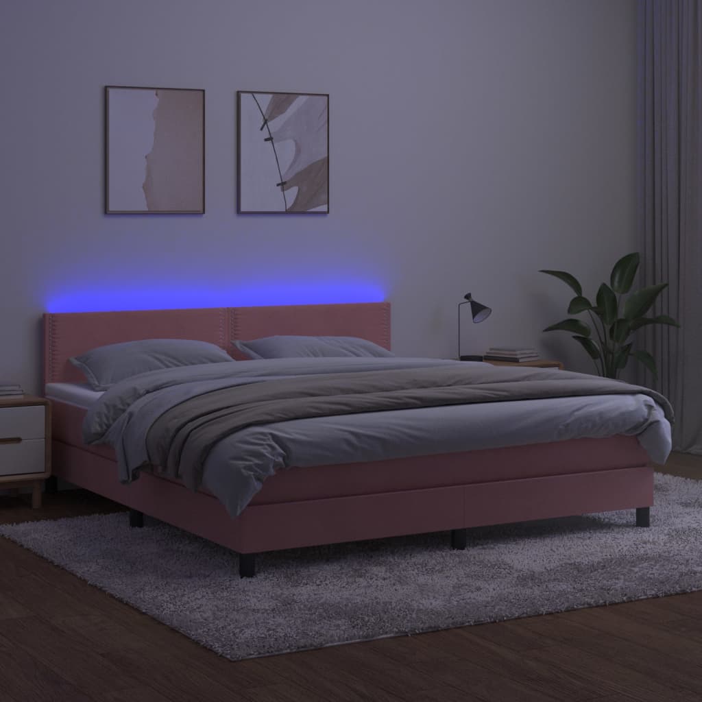 kontinentalseng med madras og LED-lys 180x200 cm fløjl lyserød