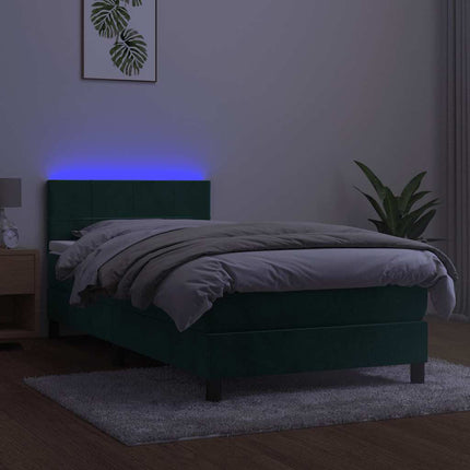 kontinentalseng med madras og LED-lys 80x200 cm velour mørkegrøn