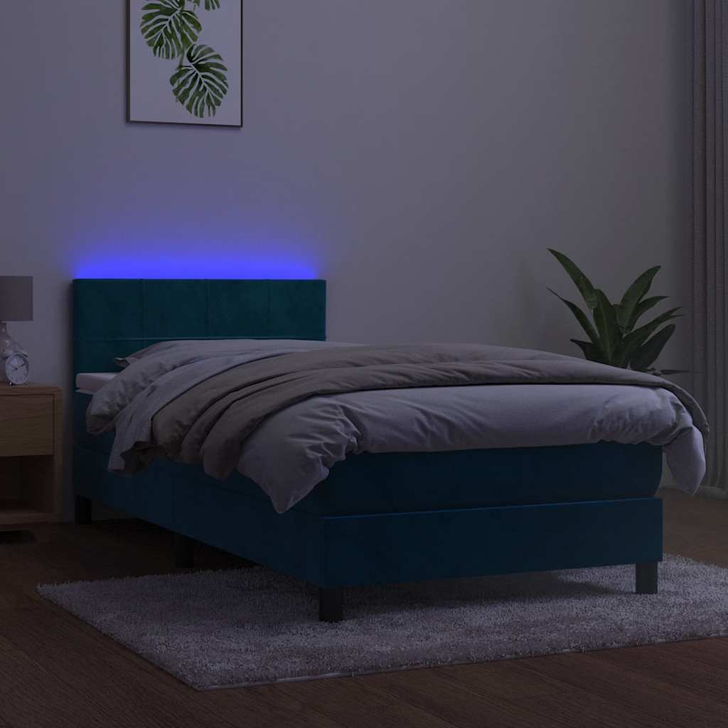 kontinentalseng med madras og LED-lys 80x200 cm velour mørkeblå