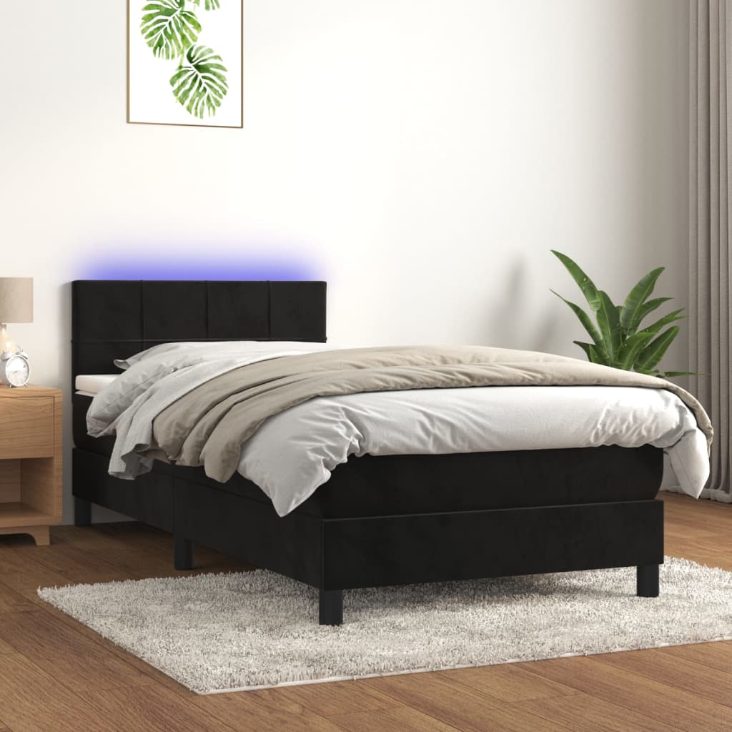 kontinentalseng med madras og LED-lys 90x190 cm fløjl sort