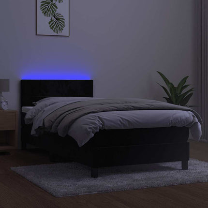 kontinentalseng med madras og LED-lys 90x200 cm fløjl sort