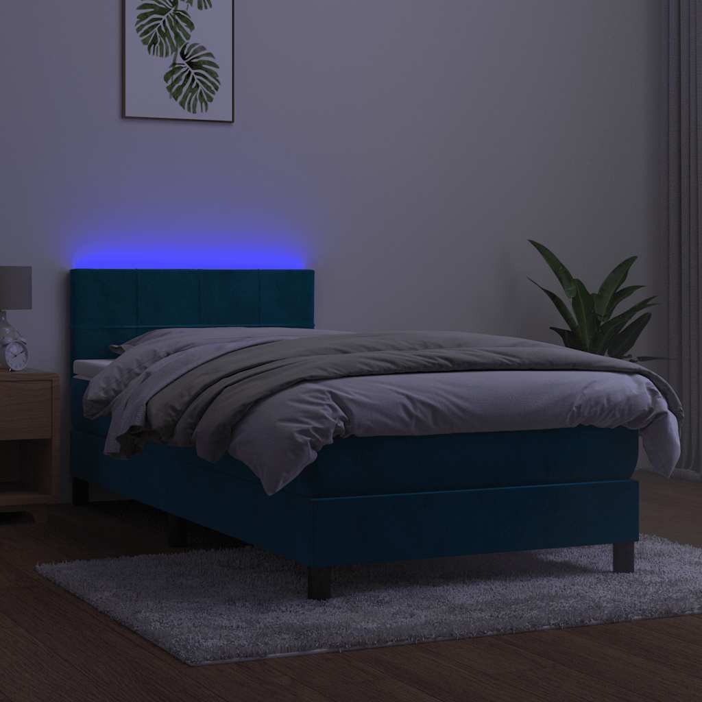 kontinentalseng med madras og LED-lys 90x200 cm fløjl mørkeblå