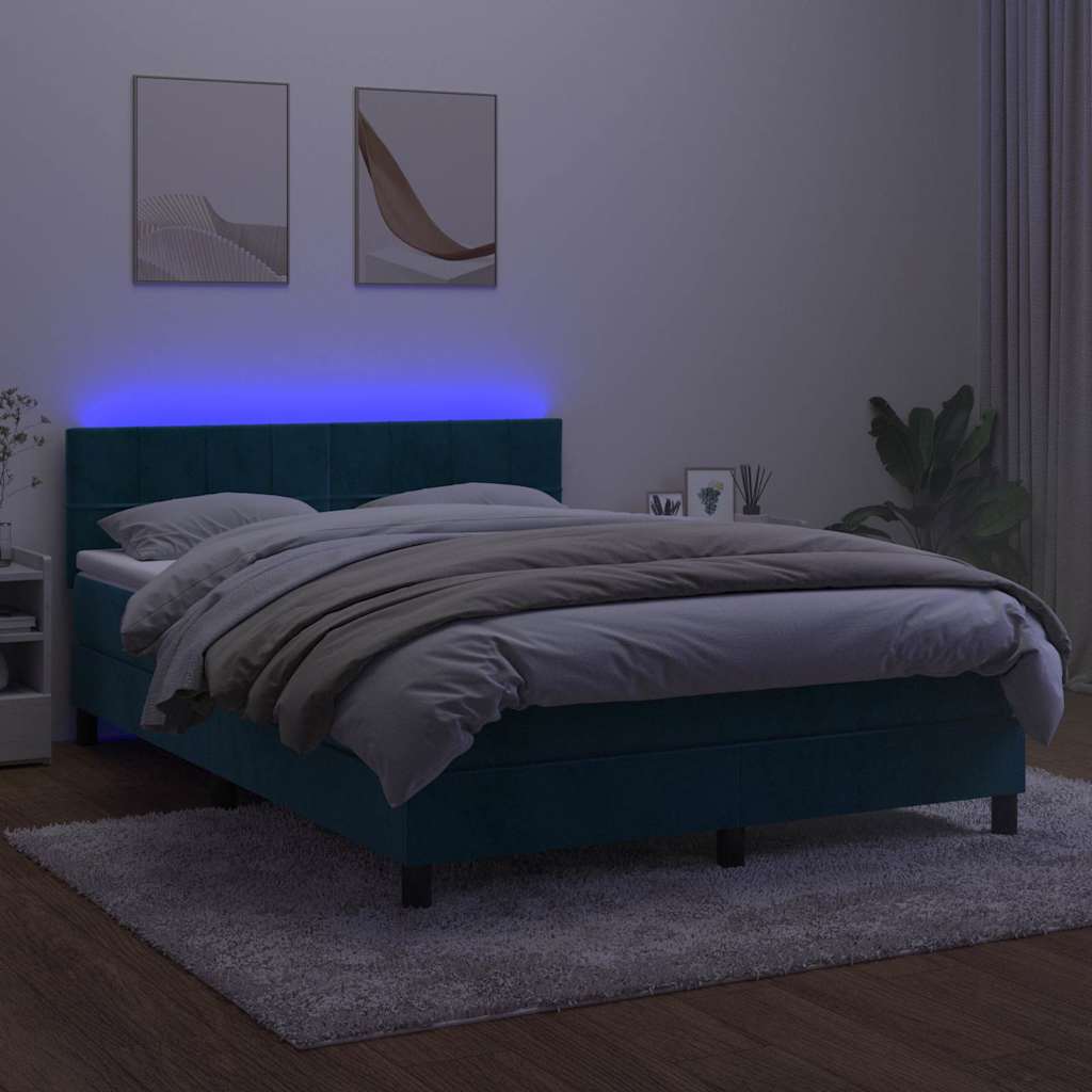 kontinentalseng med madras og LED-lys 140x190 cm fløjl mørkeblå