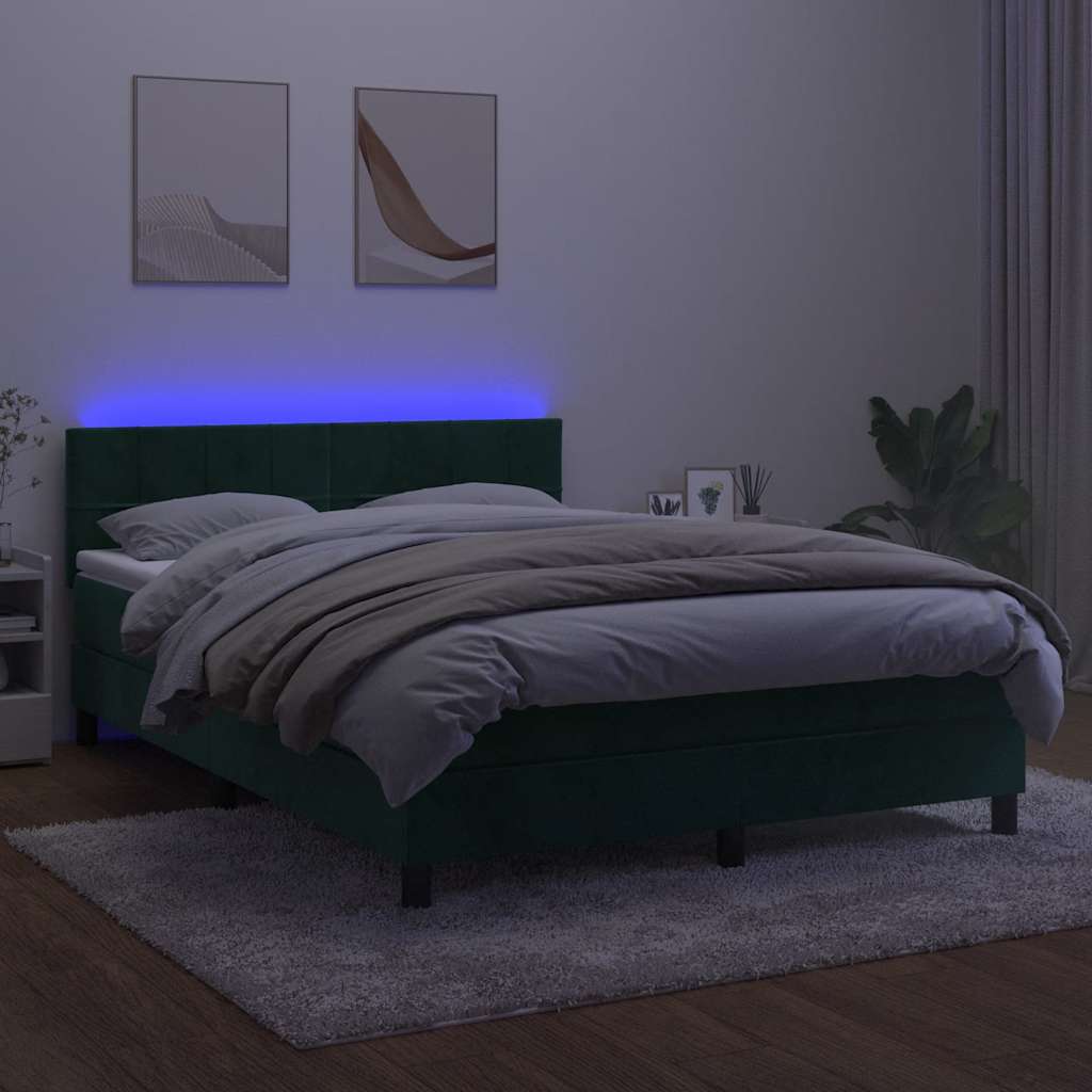 kontinentalseng med madras og LED-lys 140x200 cm fløjl mørkegrøn