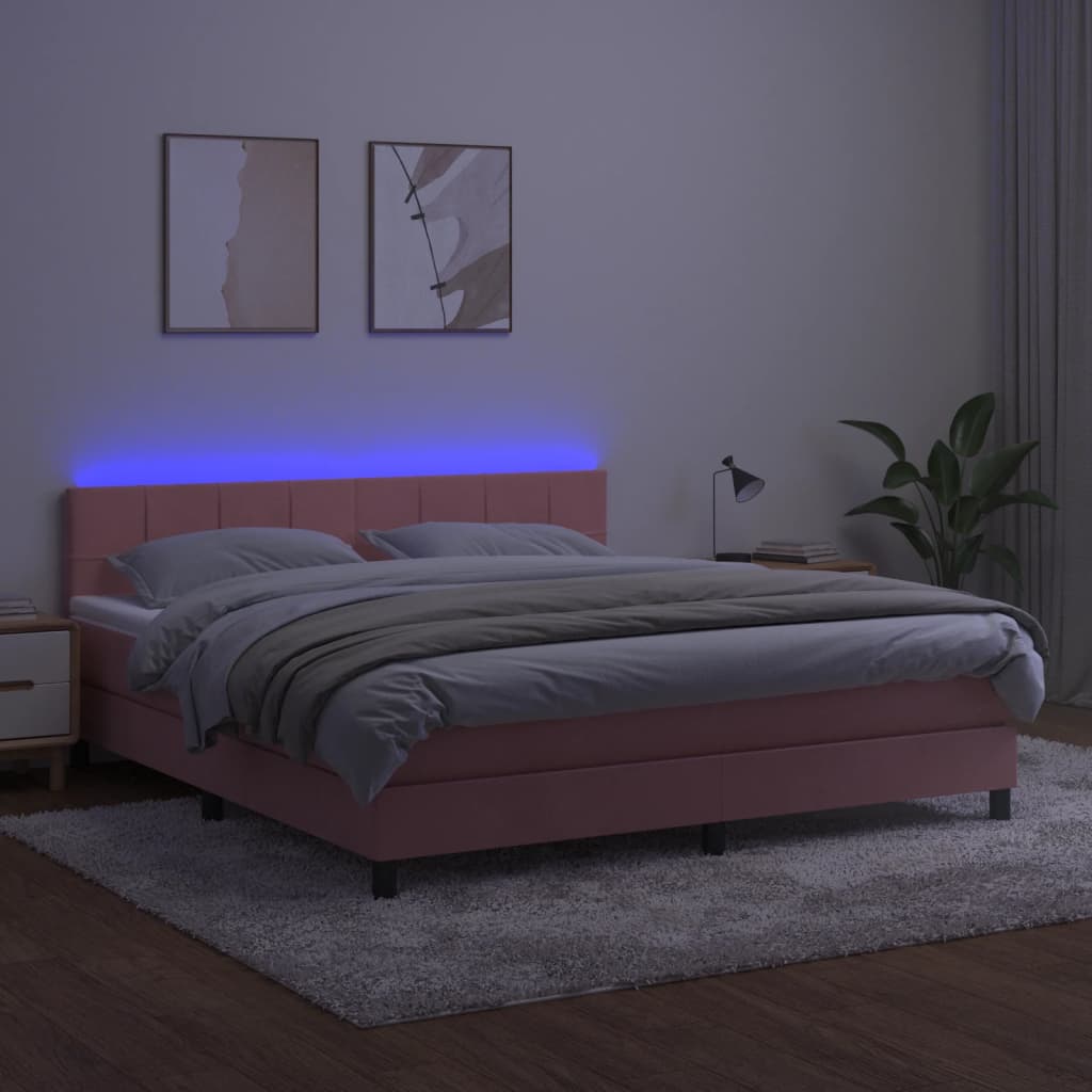 kontinentalseng med madras og LED-lys 160x200 cm fløjl lyserød
