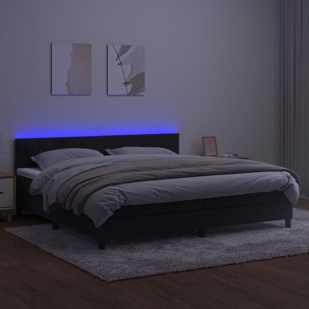 kontinentalseng med madras og LED-lys 200x200 cm fløjl sort