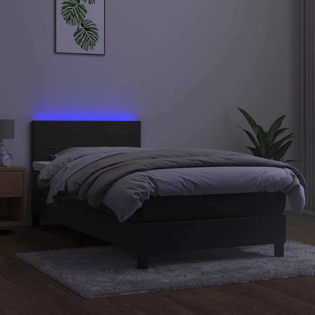 kontinentalseng med madras og LED-lys 80x200 cm velour mørkegrå