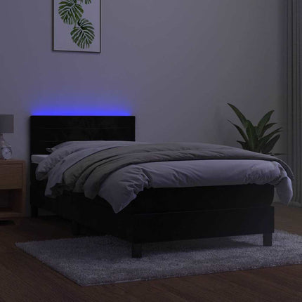 kontinentalseng med madras og LED-lys 90x200 cm fløjl sort