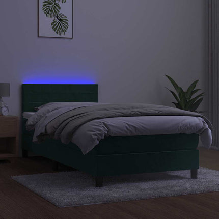 kontinentalseng med madras og LED-lys 90x200 cm fløjl mørkegrøn