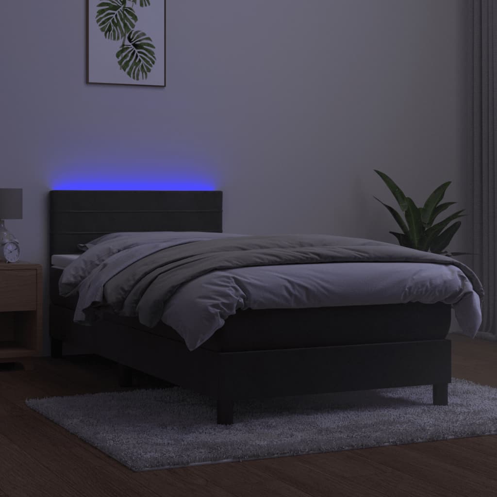 kontinentalseng med madras og LED-lys 100x200 cm fløjl mørkegrå