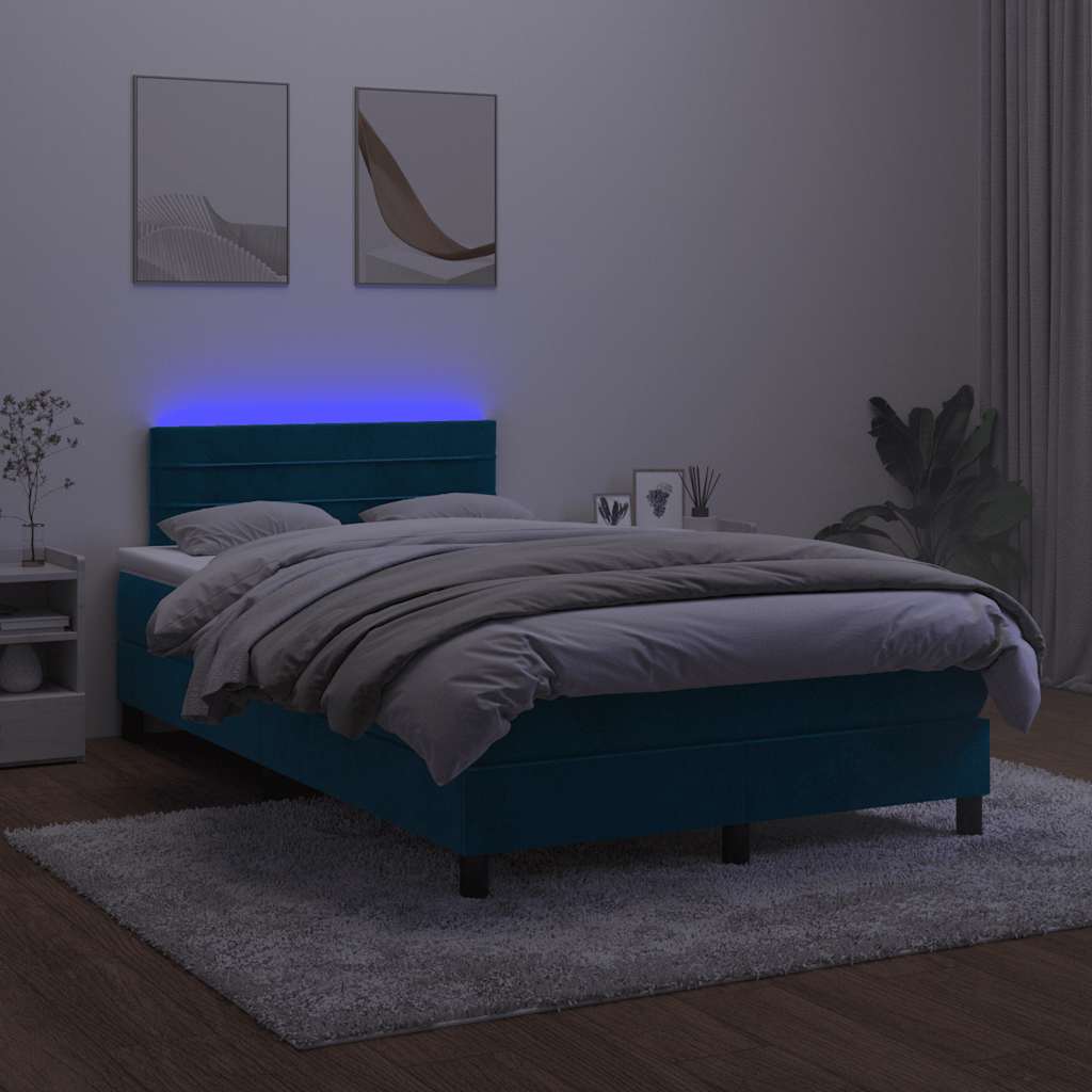 kontinentalseng med madras og LED-lys 120x200 cm fløjl mørkeblå