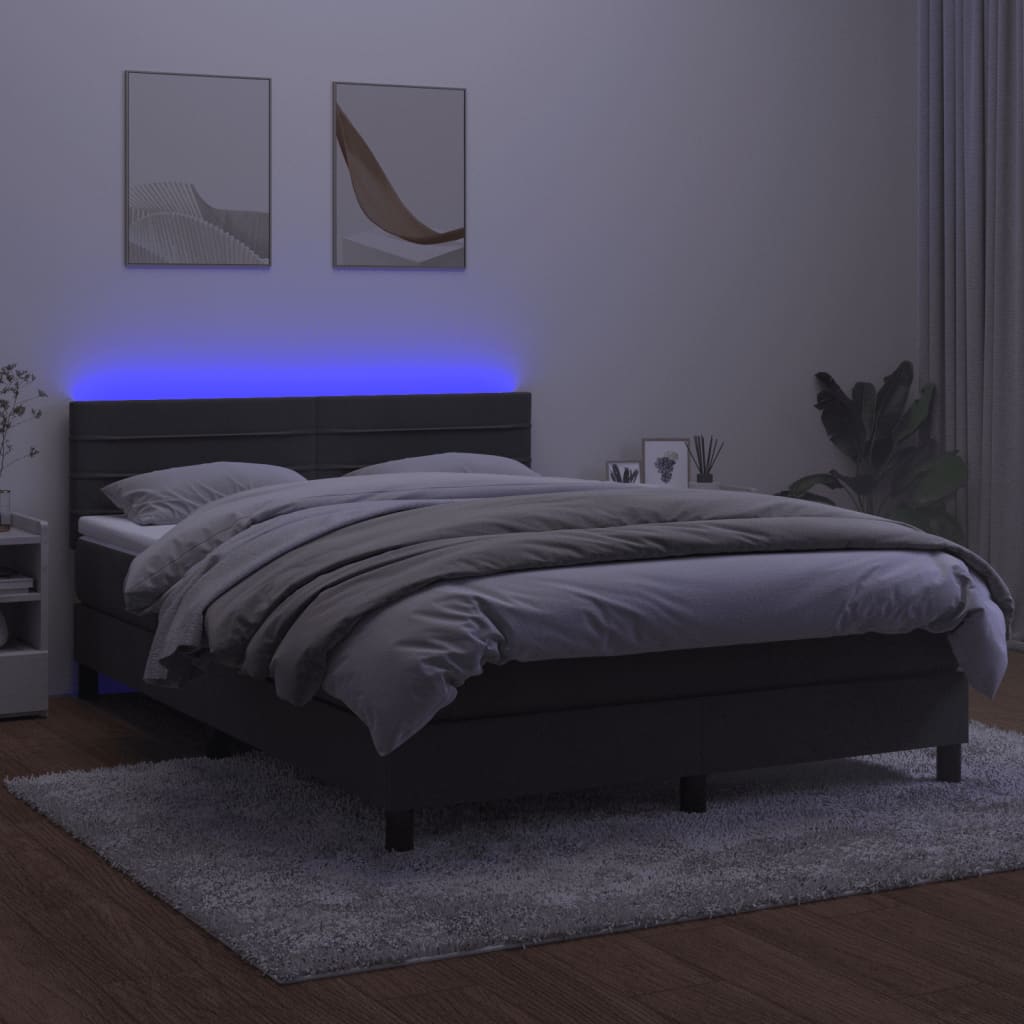 kontinentalseng med madras og LED-lys 140x190 cm fløjl mørkegrå