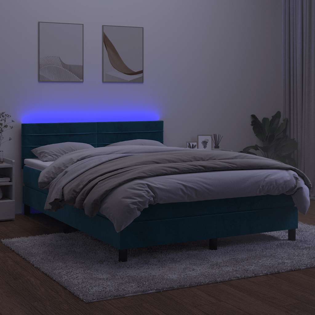 kontinentalseng med madras og LED-lys 140x190 cm fløjl mørkeblå