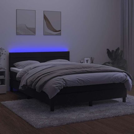 kontinentalseng med madras og LED-lys 140x200 cm fløjl sort