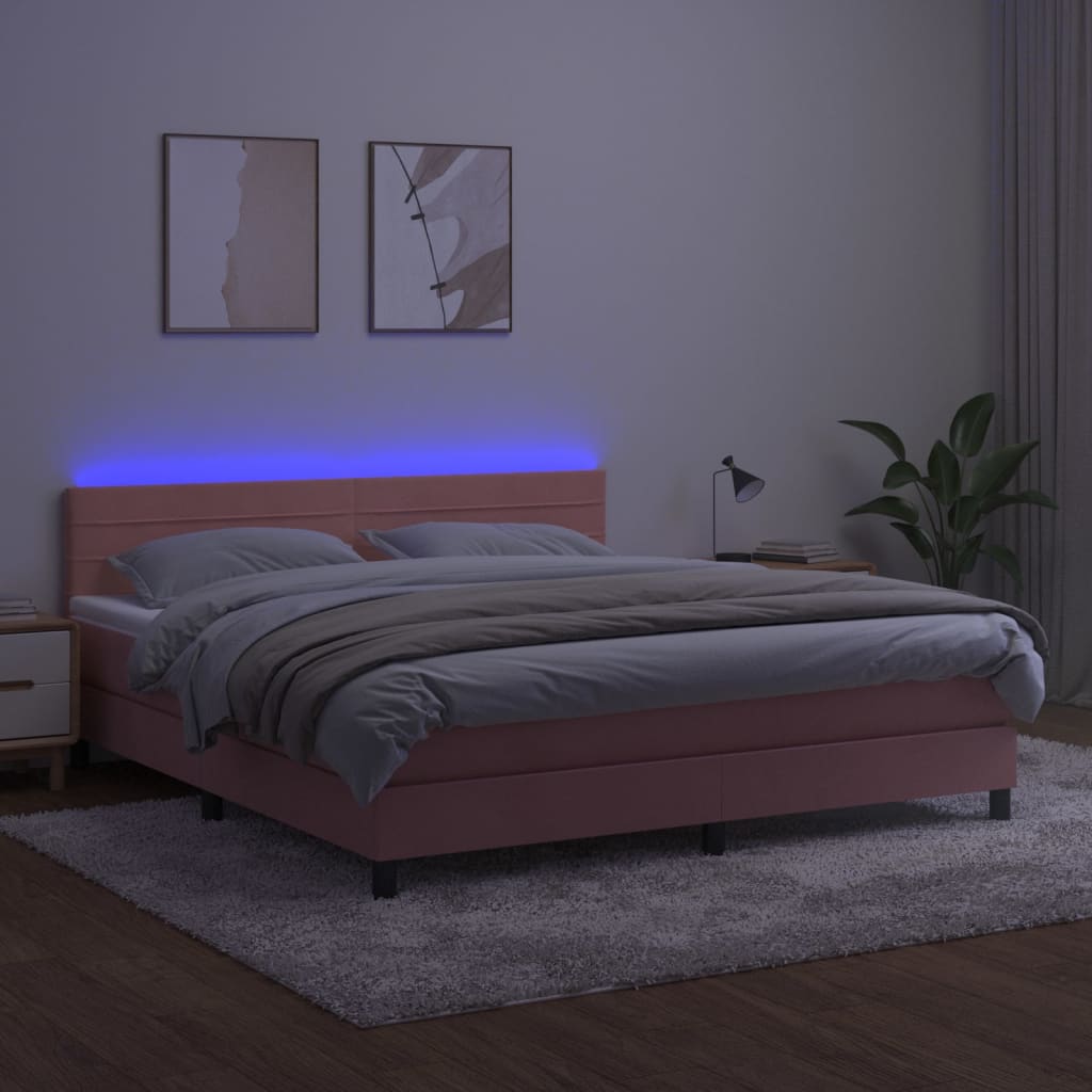 kontinentalseng med madras og LED-lys 160x200 cm fløjl lyserød