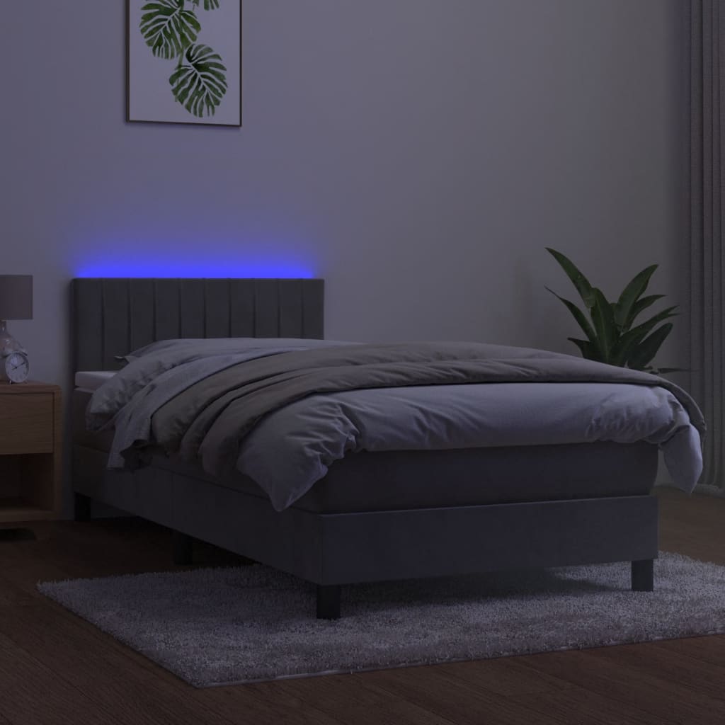 kontinentalseng med madras og LED-lys 80x200 cm velour lysegrå