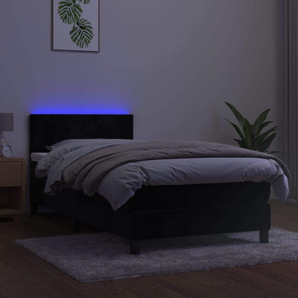 kontinentalseng med madras og LED-lys 90x200 cm fløjl sort