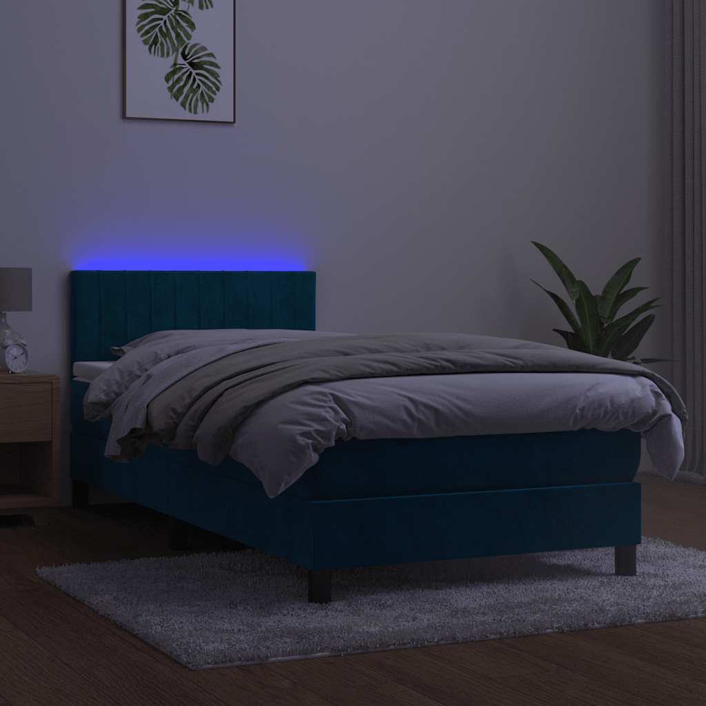 kontinentalseng med madras og LED-lys 90x200 cm fløjl mørkeblå