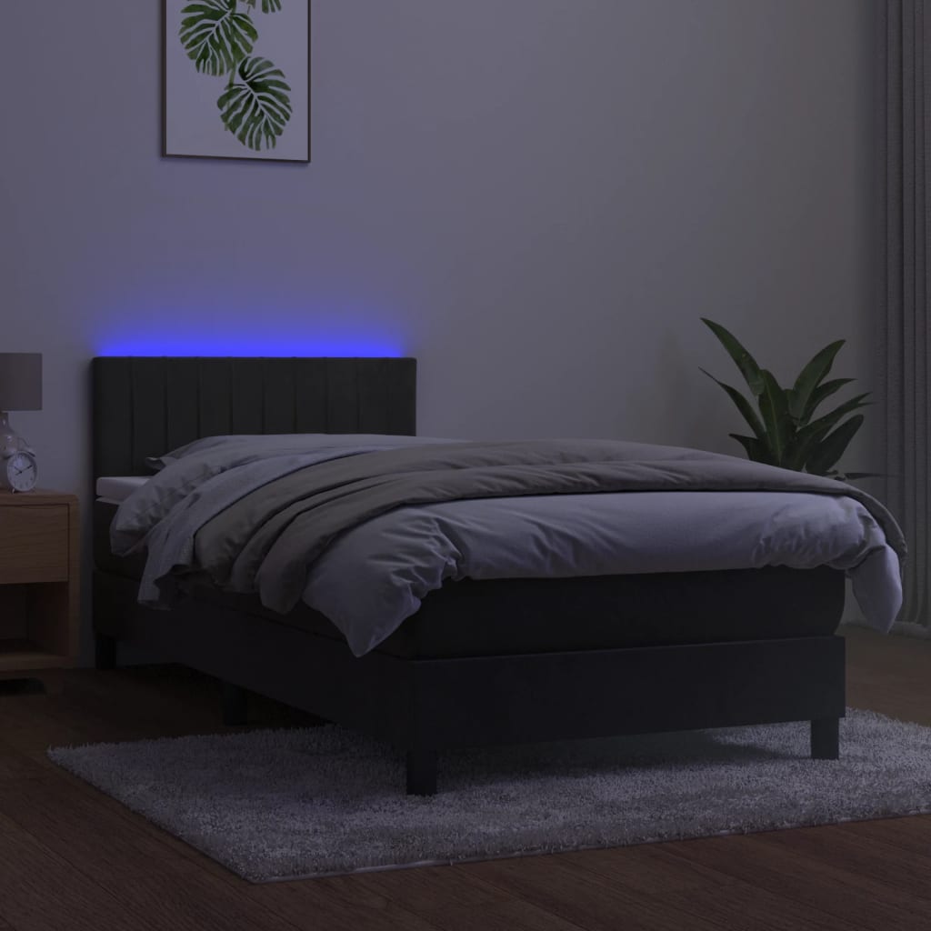 kontinentalseng med madras og LED-lys 100x200 cm fløjl mørkegrå