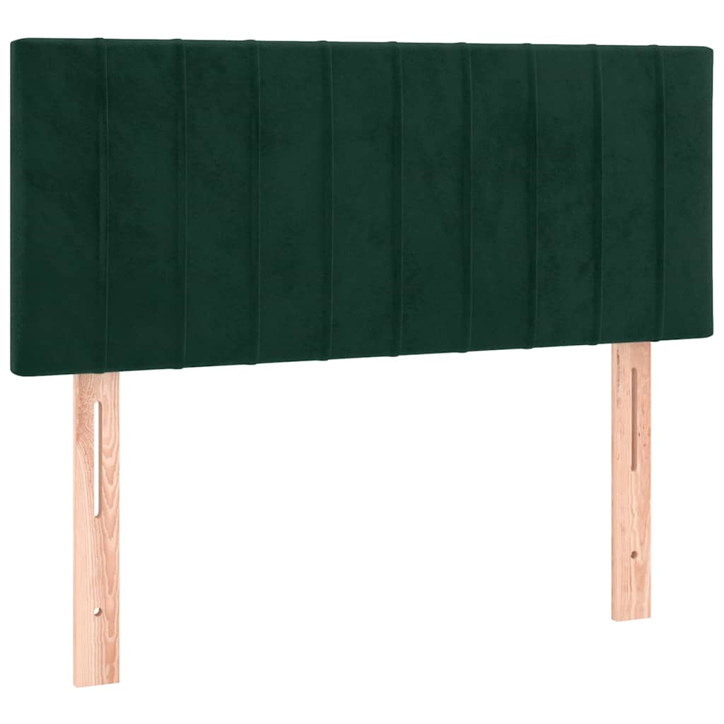 kontinentalseng med madras og LED-lys 100x200 cm fløjl mørkegrøn