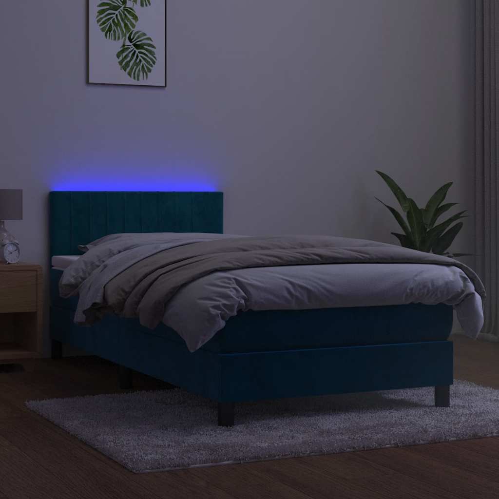 kontinentalseng med madras og LED-lys 100x200 cm fløjl mørkeblå