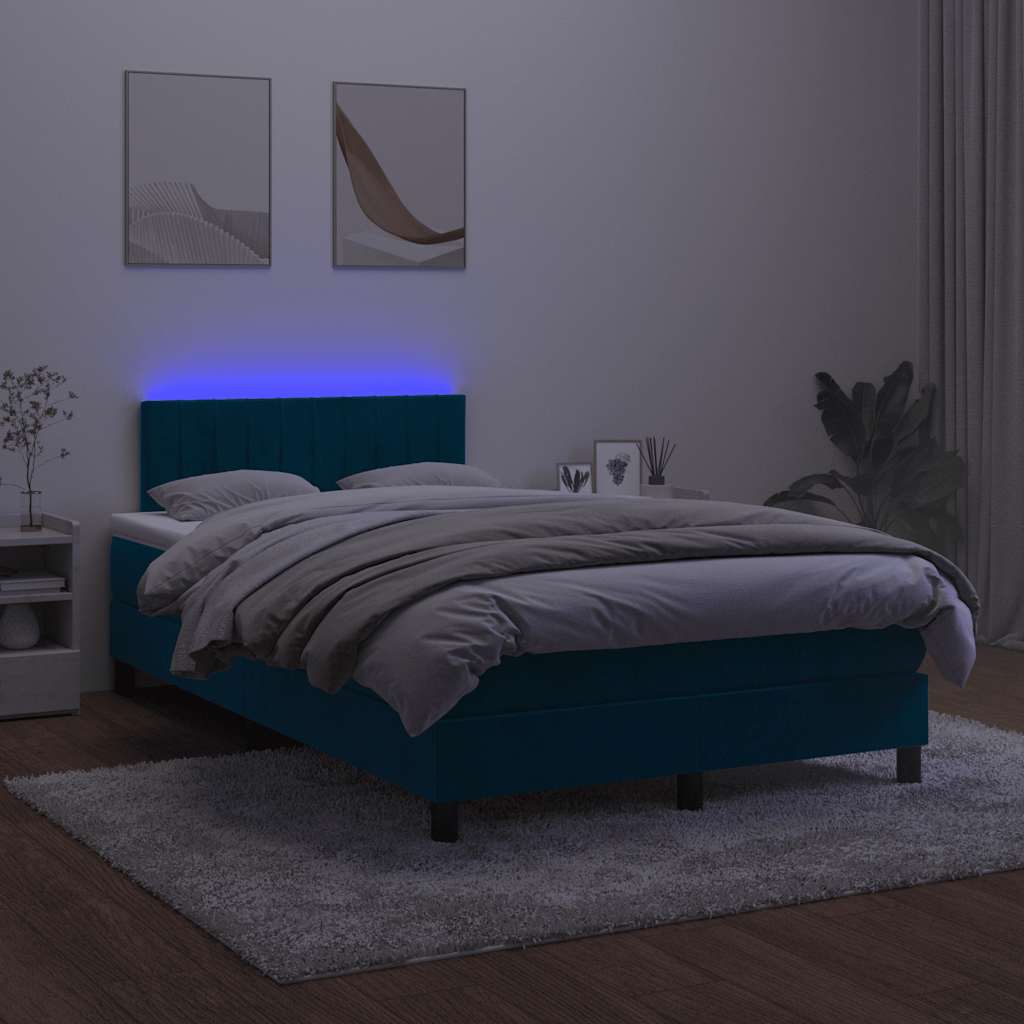 kontinentalseng med madras og LED-lys 120x200 cm fløjl mørkeblå