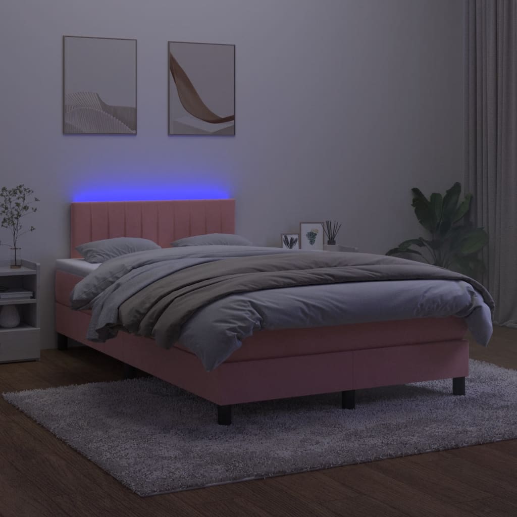 kontinentalseng med madras og LED-lys 120x200 cm fløjl lyserød