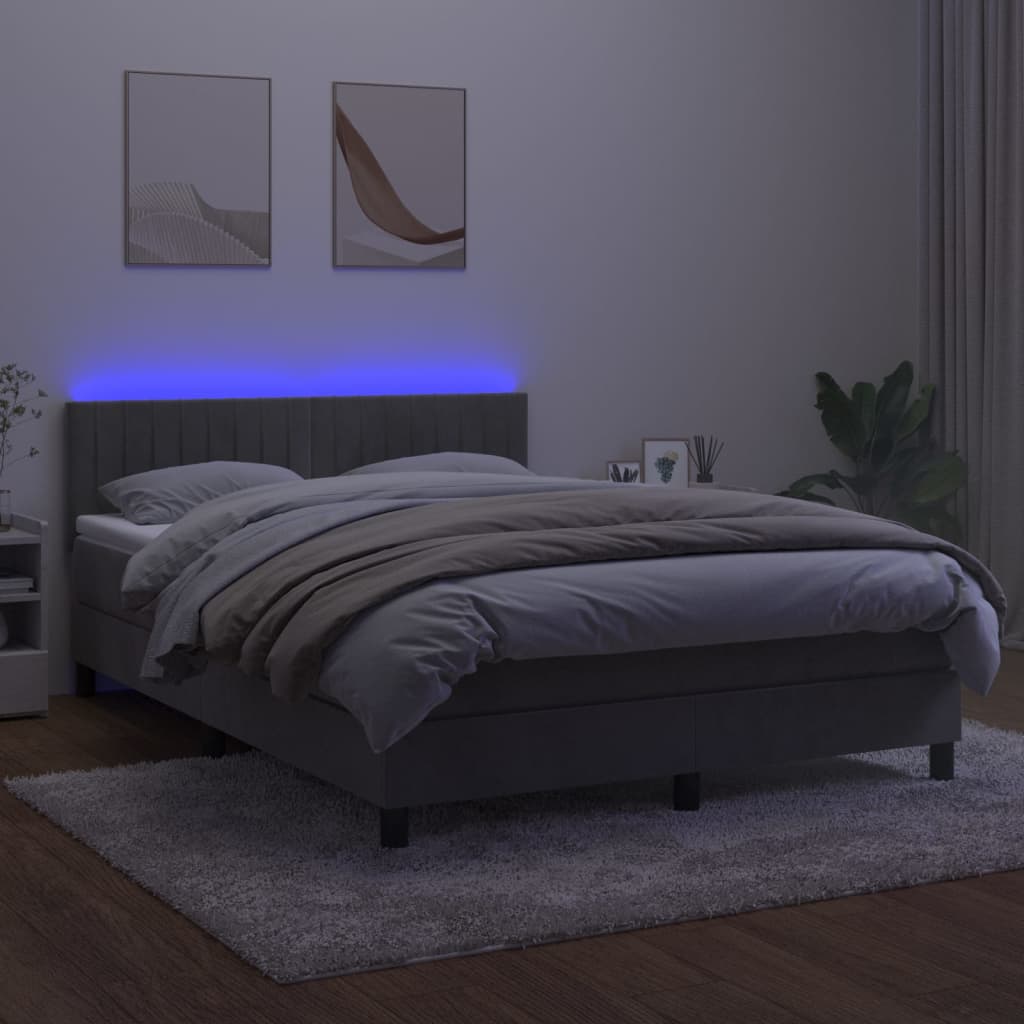 kontinentalseng med madras og LED-lys 140x190 cm velour lysegrå