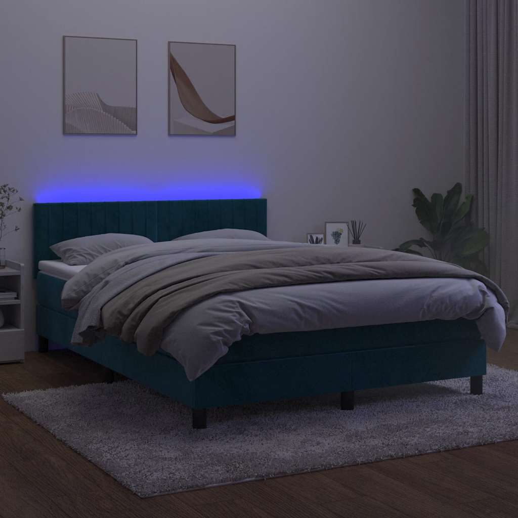 kontinentalseng med madras og LED-lys 140x190 cm fløjl mørkeblå