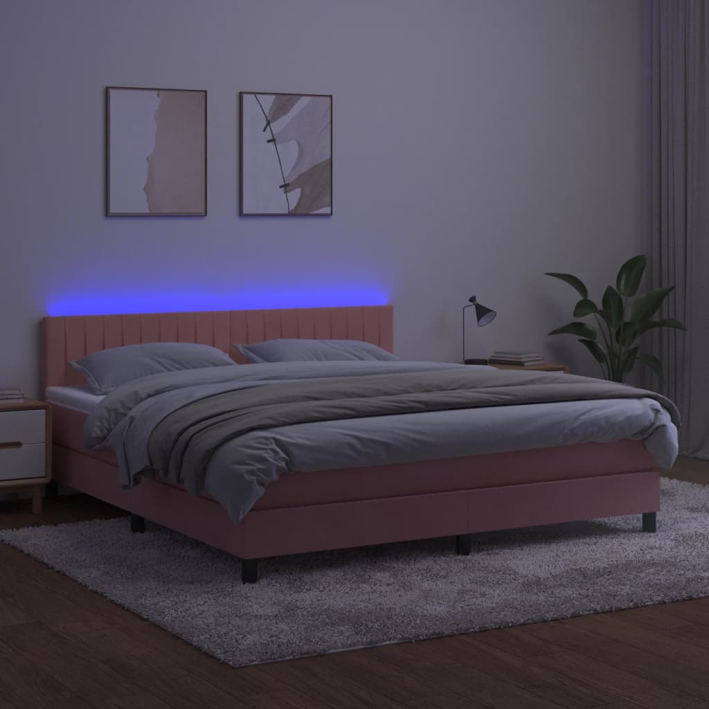 kontinentalseng med madras og LED-lys 180x200 cm fløjl lyserød