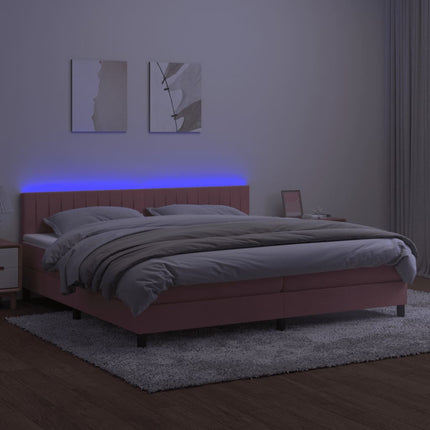 kontinentalseng med madras og LED-lys 200x200 cm fløjl lyserød