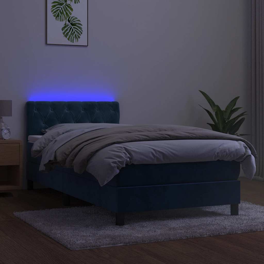 kontinentalseng med madras og LED-lys 80x200 cm velour mørkeblå