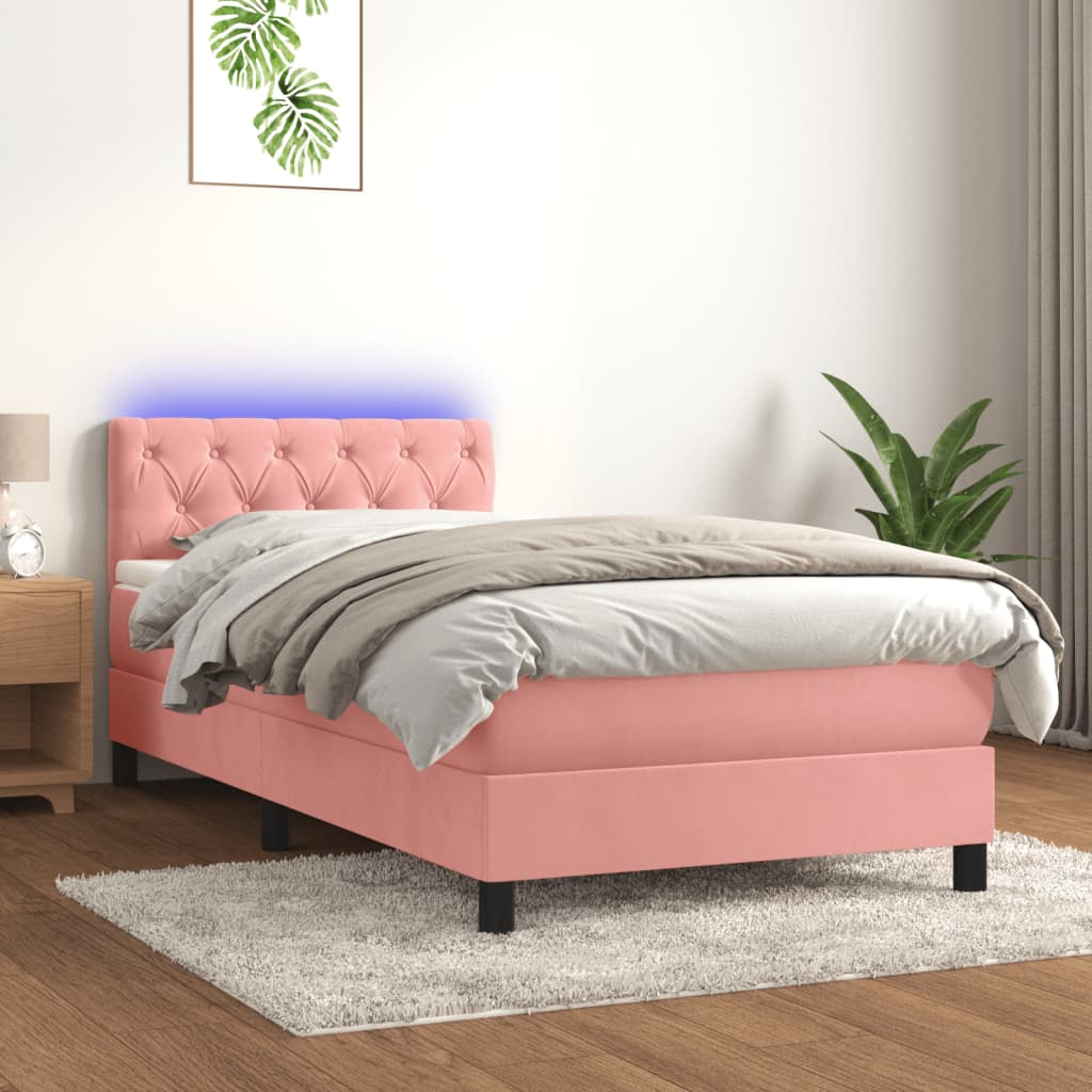 kontinentalseng med madras og LED-lys 80x200 cm velour pink