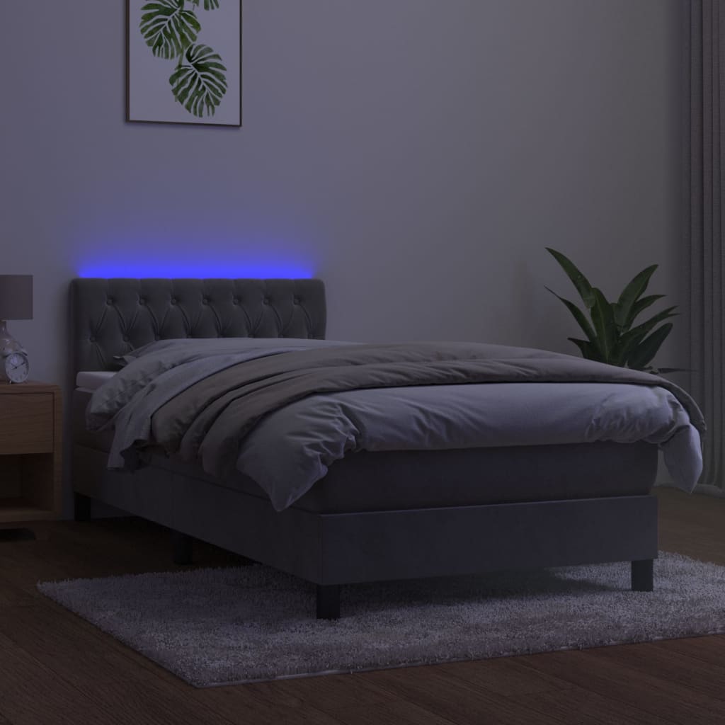 kontinentalseng med madras og LED-lys 90x190 cm fløjl lysegrå