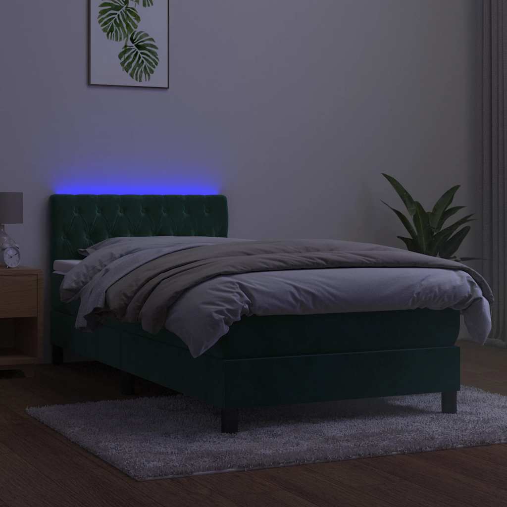 kontinentalseng med madras og LED-lys 90x190 cm fløjl mørkegrøn