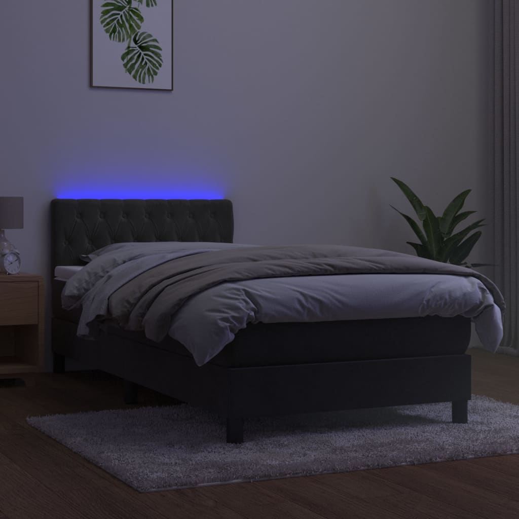 kontinentalseng med madras og LED-lys 90x200 cm fløjl mørkegrå