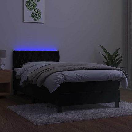 kontinentalseng med madras og LED-lys 90x200 cm fløjl sort
