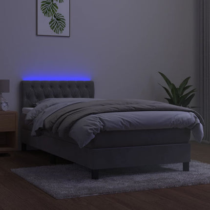 kontinentalseng med madras og LED-lys 100x200 cm fløjl lysegrå