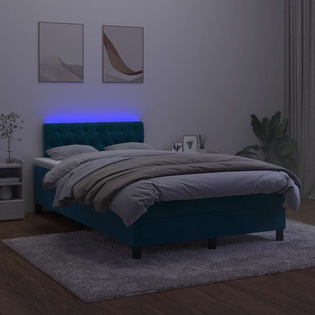 kontinentalseng med madras og LED-lys 120x200 cm fløjl mørkeblå