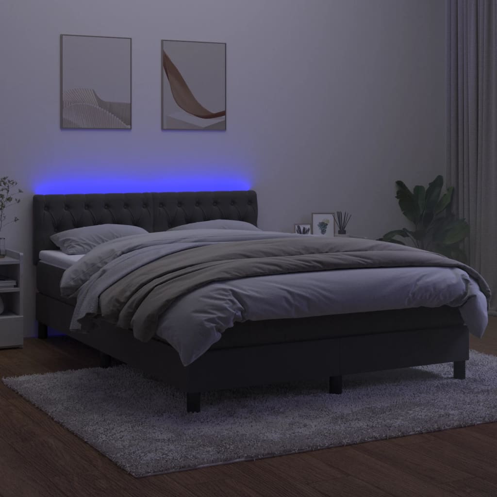 kontinentalseng med madras og LED-lys 140x190 cm fløjl mørkegrå