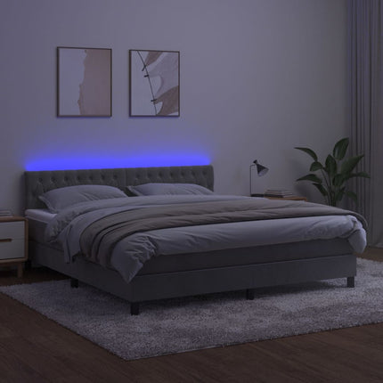 kontinentalseng med madras og LED-lys 160x200 cm fløjl lysegrå