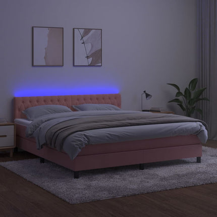 kontinentalseng med madras og LED-lys 160x200 cm fløjl lyserød