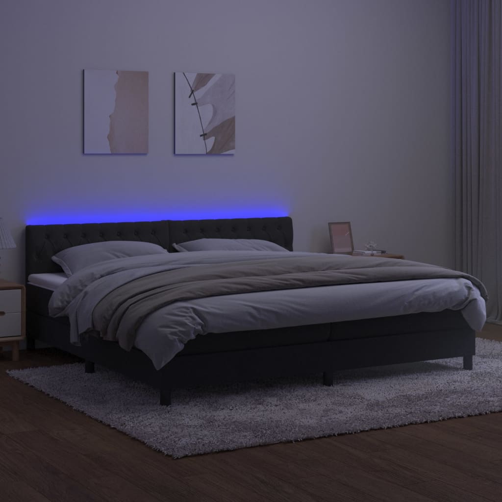 kontinentalseng med madras og LED-lys 200x200 cm fløjl sort