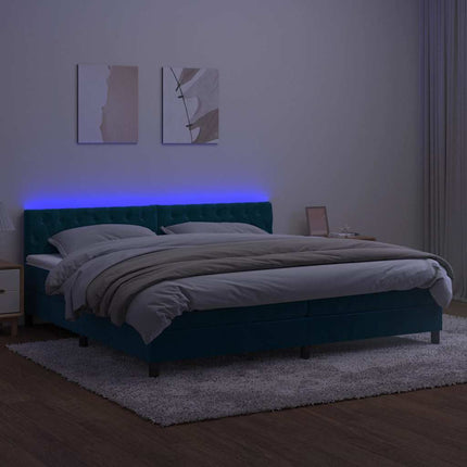 kontinentalseng med madras og LED-lys 200x200 cm fløjl mørkeblå