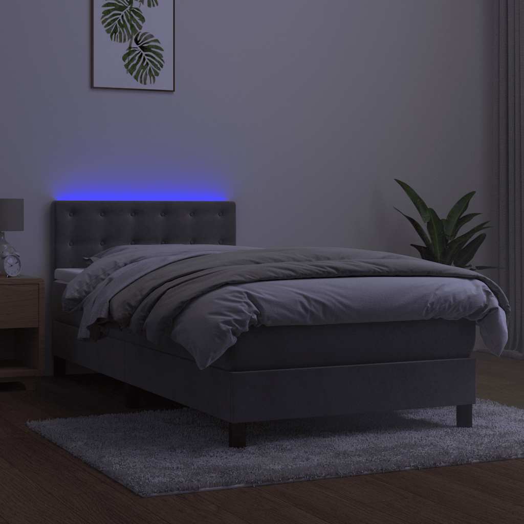 kontinentalseng med madras og LED-lys 80x200 cm velour lysegrå