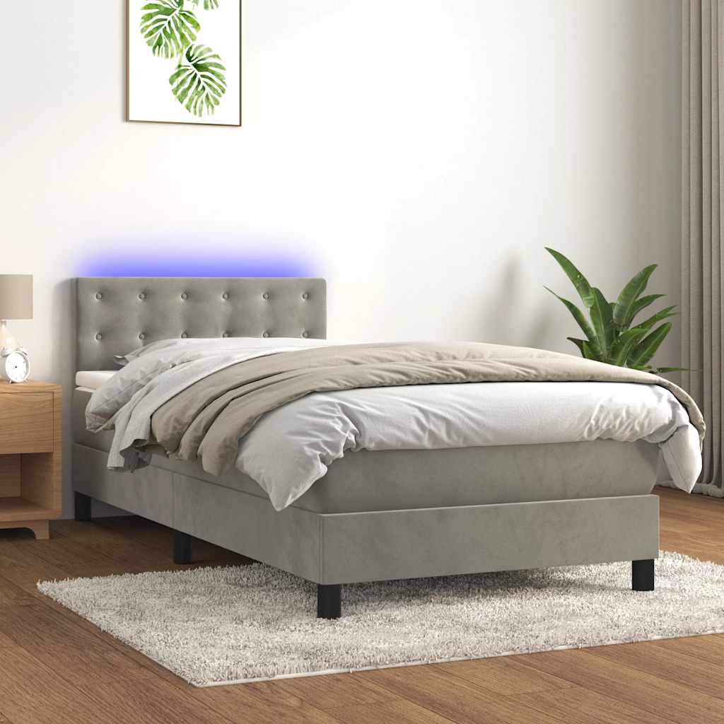 kontinentalseng med madras og LED-lys 80x200 cm velour lysegrå
