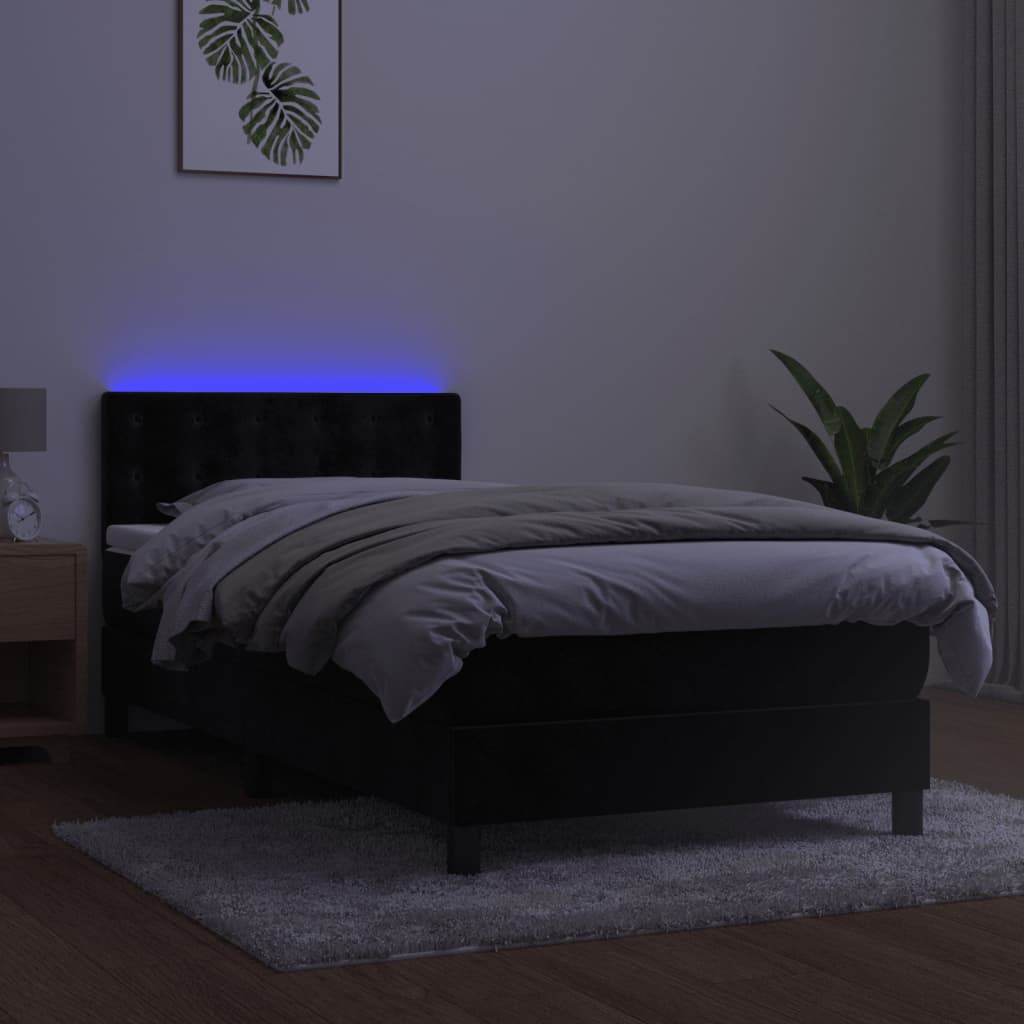 kontinentalseng med madras og LED-lys 90x190 cm fløjl sort