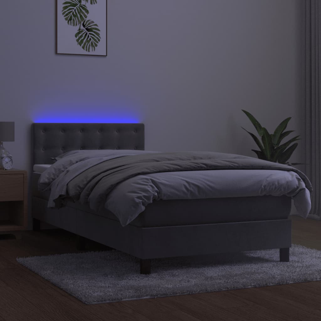 kontinentalseng med madras og LED-lys 90x200 cm fløjl lysegrå