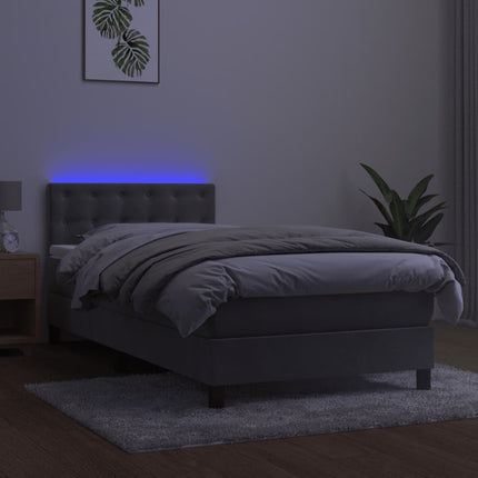 kontinentalseng med madras og LED-lys 90x200 cm fløjl lysegrå